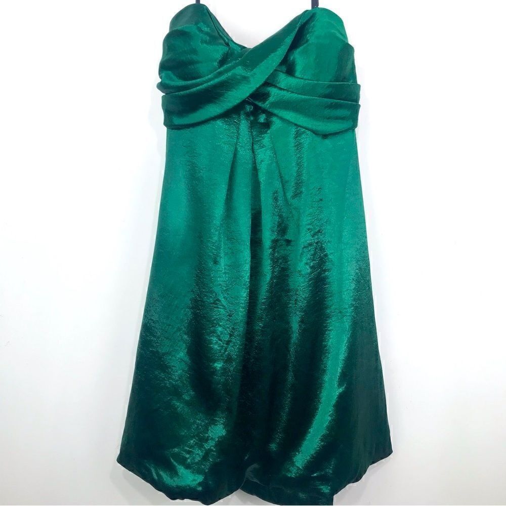 Lord & Taylor Xscape Emerald Green Satin Strapless Mini Dress by Joanna Chen